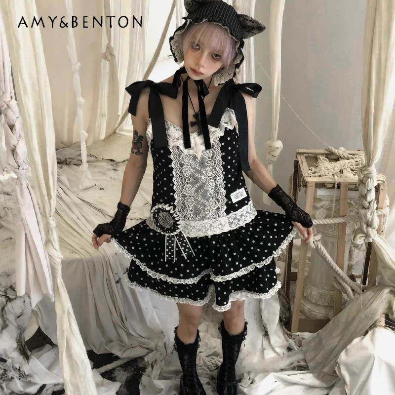 Original Design Gothic Polka Dot Lace Hollow Out Splicing Women's Sling Dress Japanese Sweet Cute Sleeveless Doll Dresses Ladies
Original Design Gothic Polka Dot Lace Hollow Out Splicing Women's Sling Dress Japanese Sweet Cute Sleeveless Doll Dresses Ladies