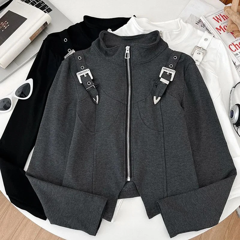 Vintage Slim Fit Crop T Shirt Women Zipper Metal Buckle Bandage Streetwear Tees Spring Long Sleeve Stand Collar Bottoming Tops
Vintage Slim Fit Crop T Shirt Women Zipper Metal Buckle Bandage Streetwear Tees Spring Long Sleeve Stand Collar Bottoming Tops