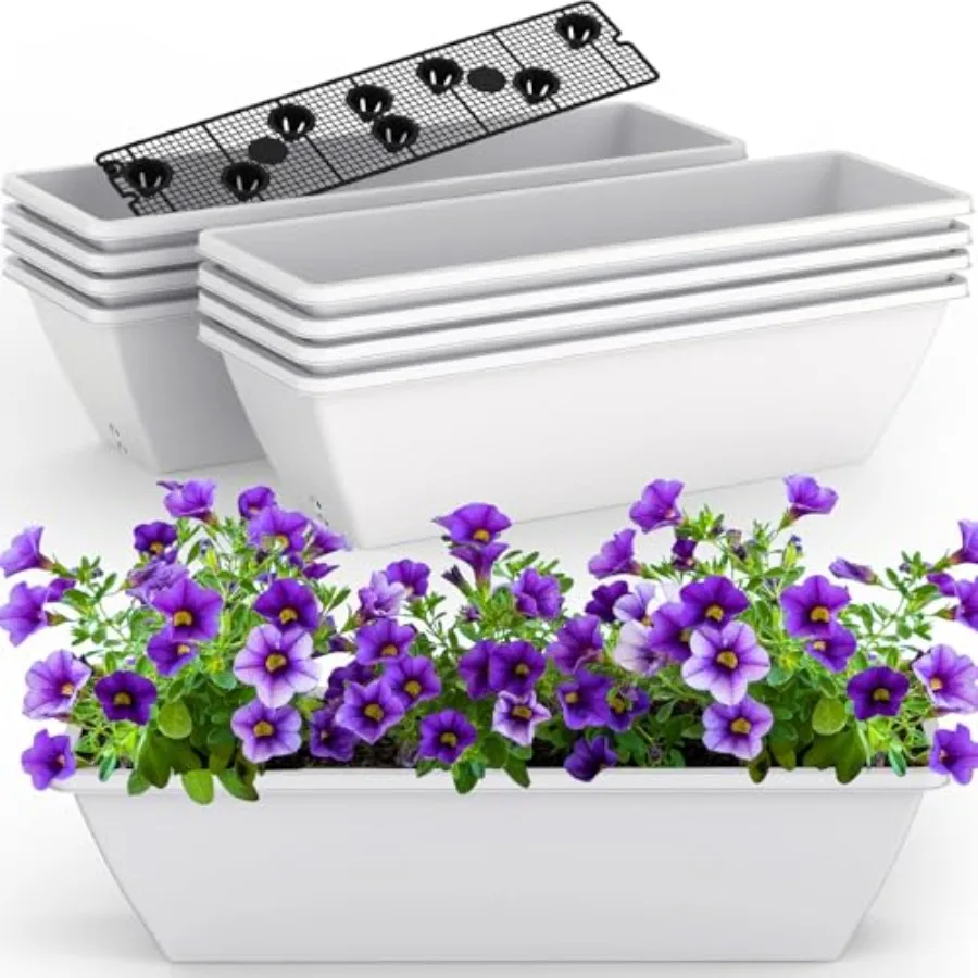 8 Pack 24 Inch Window Planter Box White Large Plastic Rectangle Flower Planter Boxes with Water Absorbing Net Indoor and Outdoo
8 Pack 24 Inch Window Planter Box White Large Plastic Rectangle Flower Planter Boxes with Water Absorbing Net Indoor and Outdoo
