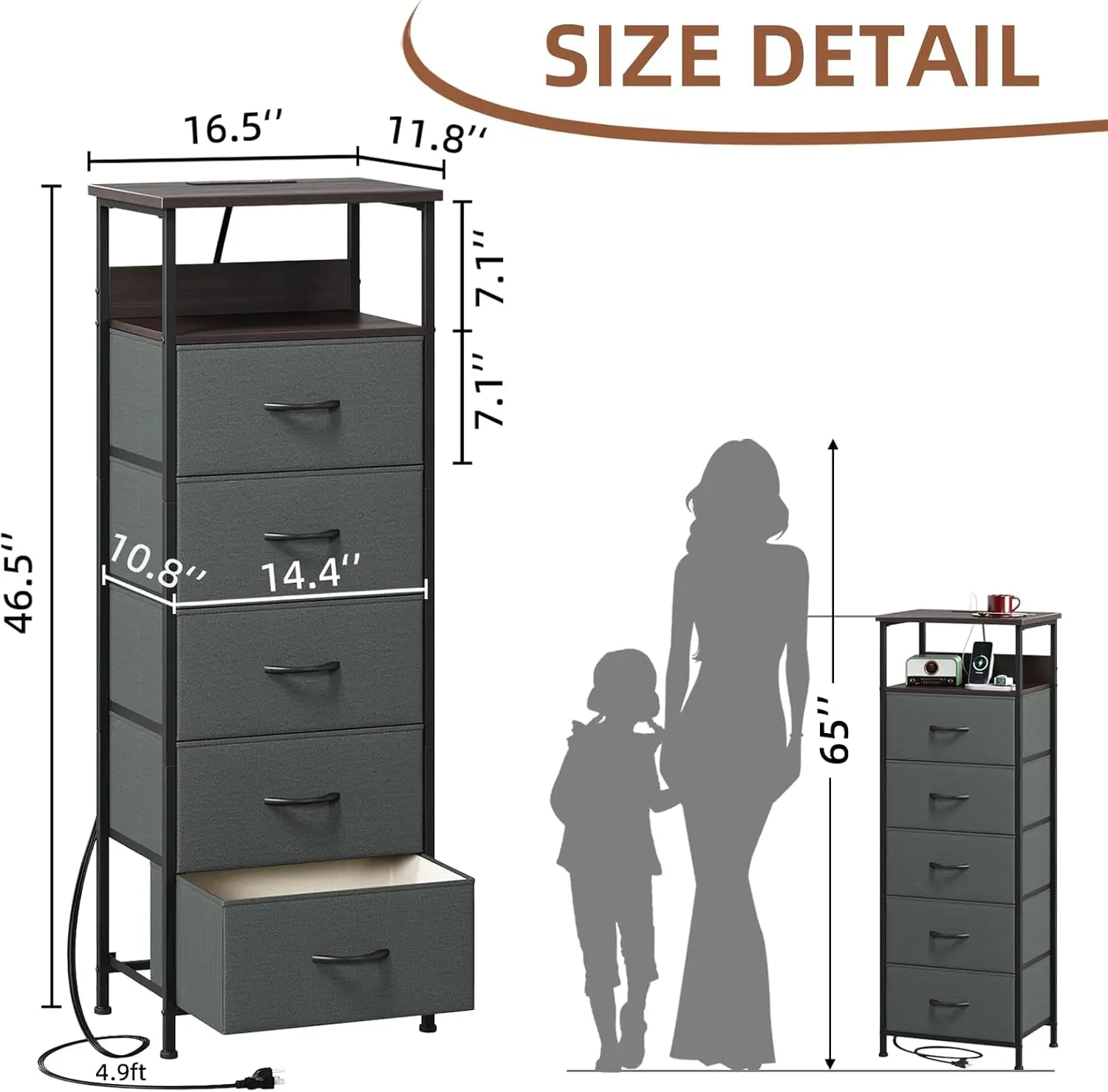 Somdot Nightstand With Charging Station And Led Light For Bedroom, Tall 5 Drawers Dresser With Fabric Bins For Bedside Kids
Somdot Nightstand With Charging Station And Led Light For Bedroom, Tall 5 Drawers Dresser With Fabric Bins For Bedside Kids