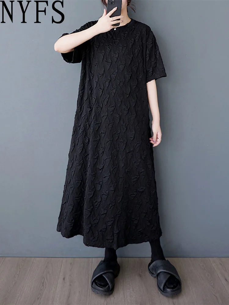 NYFS plus Size Women's Summer Dress Loose Fashion Short Sleeve Solid Color Long Dress Robe Ete Femme Elbise 2025 New
NYFS plus Size Women's Summer Dress Loose Fashion Short Sleeve Solid Color Long Dress Robe Ete Femme Elbise 2025 New
