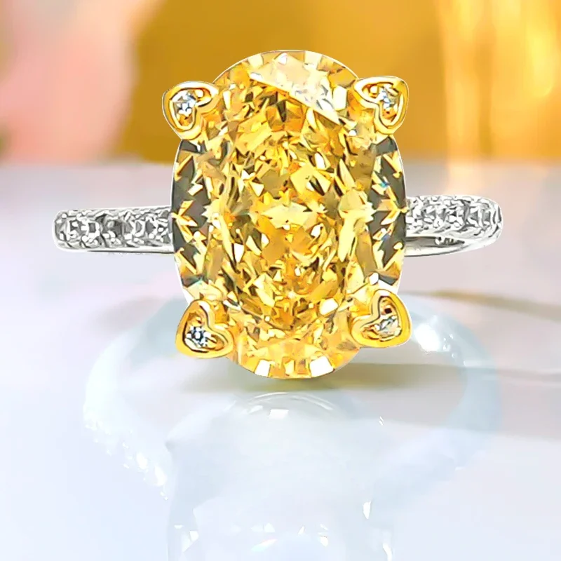 925 Sterling Silver Egg-shaped Yellow Diamond Ring with High Carbon Diamond Temperament Wedding Ring Versatile Jewelry for Women
925 Sterling Silver Egg-shaped Yellow Diamond Ring with High Carbon Diamond Temperament Wedding Ring Versatile Jewelry for Women