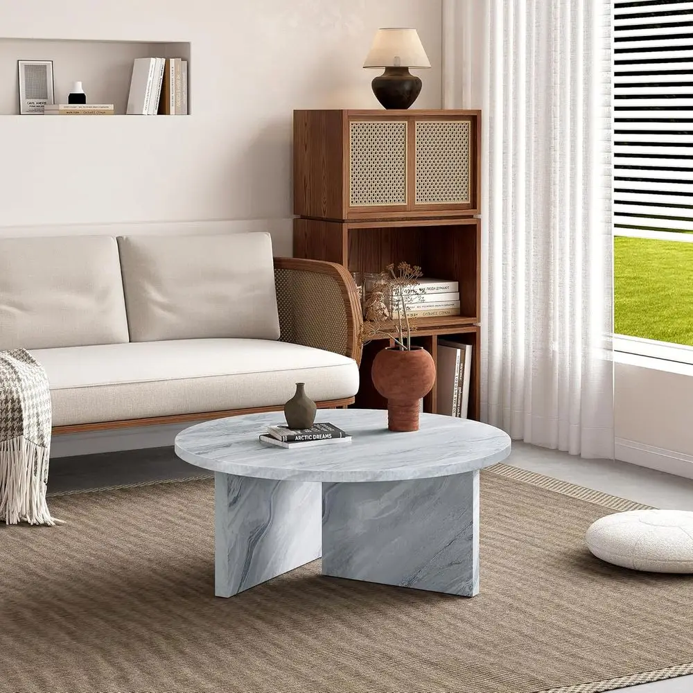 31.5 Round Coffee Table with White and Marble Profile for Living Spaces - Easy Assembly
31.5 Round Coffee Table with White and Marble Profile for Living Spaces - Easy Assembly