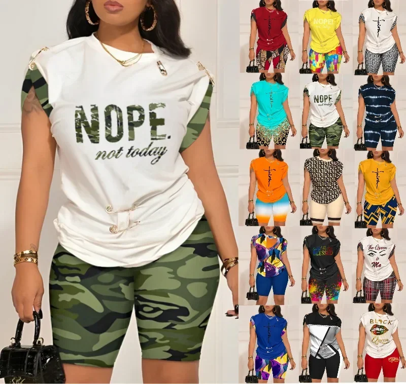Women Casual Two Pieces Set Summer Fashion Letter Printed O Neck Short Sleeve Outfit Female T Shirt Top Shorts Suit Tracksuit
Women Casual Two Pieces Set Summer Fashion Letter Printed O Neck Short Sleeve Outfit Female T Shirt Top Shorts Suit Tracksuit