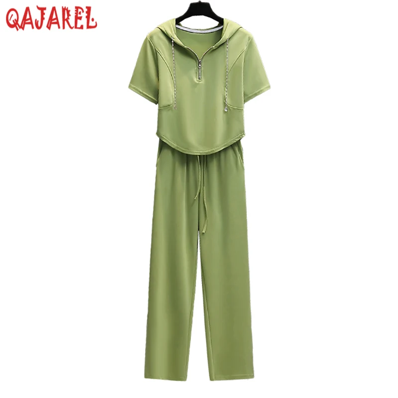 2024 Black Short Sleeve Hooded Top Shirt+Korean Casual Pants Two Piece Sets Women Summer New Green Elegant Bodycon Pants Sets
2024 Black Short Sleeve Hooded Top Shirt+Korean Casual Pants Two Piece Sets Women Summer New Green Elegant Bodycon Pants Sets