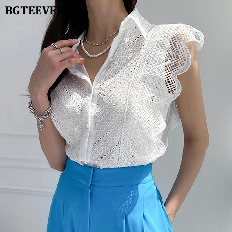 BGTEEVER Summer Lapel Hollow Out Lace Shirts Women Elegant Sleeveless Single-breasted Female Blouses Ladies Solid Tops
BGTEEVER Summer Lapel Hollow Out Lace Shirts Women Elegant Sleeveless Single-breasted Female Blouses Ladies Solid Tops