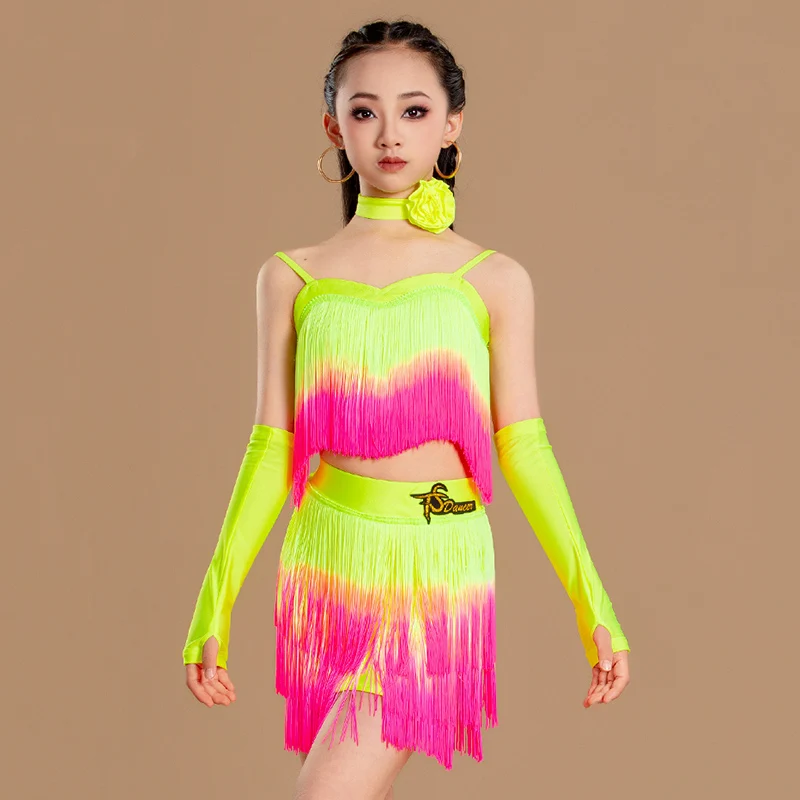 Children's Girls Latin Dance Costume Tassel Gradient Vest Top and Skirt Suits Kids Rumba Chacha Competition Dancerwear Clothes
Children's Girls Latin Dance Costume Tassel Gradient Vest Top and Skirt Suits Kids Rumba Chacha Competition Dancerwear Clothes