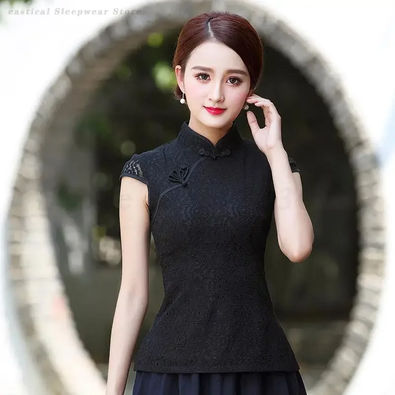 Women Sexy Lace Short Sleeve T-Shirt Chinese Traditional Tang Style Top Qipao Casual Slim Tops Blouse Size M-3XL Tang Clothes
Women Sexy Lace Short Sleeve T-Shirt Chinese Traditional Tang Style Top Qipao Casual Slim Tops Blouse Size M-3XL Tang Clothes