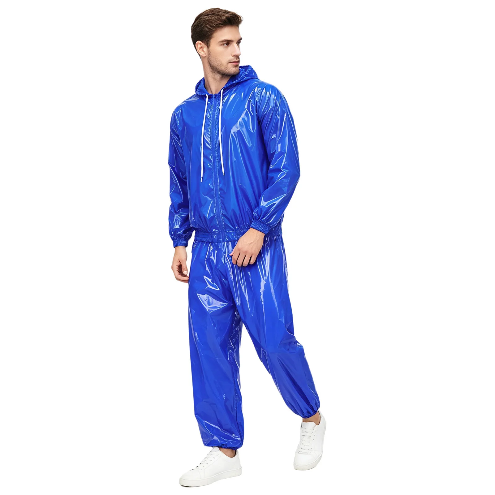 Men Glossy Waterproof Outfit Raincoat Windbreaker Hooded Jacket with Jogging Pants Hip Hop Dance Outdoor Activities Costume set
Men Glossy Waterproof Outfit Raincoat Windbreaker Hooded Jacket with Jogging Pants Hip Hop Dance Outdoor Activities Costume set