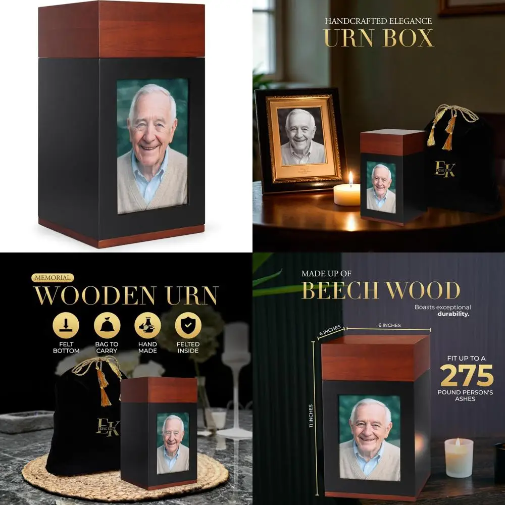 Wooden Urn for Human Ashes – Handcrafted Memorial Box with Photo Frame – Large Capacity Urn (275 lbs) with Velvet Bag – Beautifu
Wooden Urn for Human Ashes – Handcrafted Memorial Box with Photo Frame – Large Capacity Urn (275 lbs) with Velvet Bag – Beautifu
