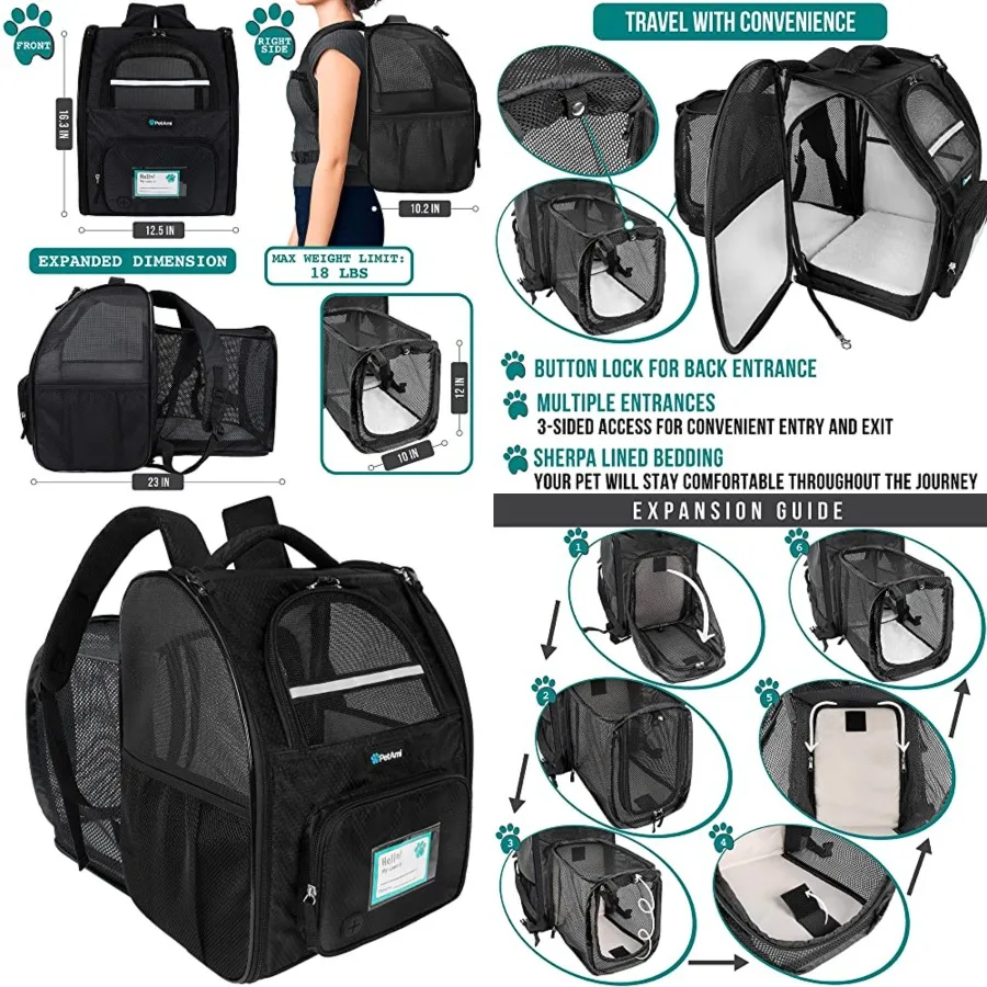 Expandable Dog Backpack Carrier for Cats and Pets, Breathable Cat Carrier Backpack with Top Window and Multi-Entry, Ventilated
Expandable Dog Backpack Carrier for Cats and Pets, Breathable Cat Carrier Backpack with Top Window and Multi-Entry, Ventilated