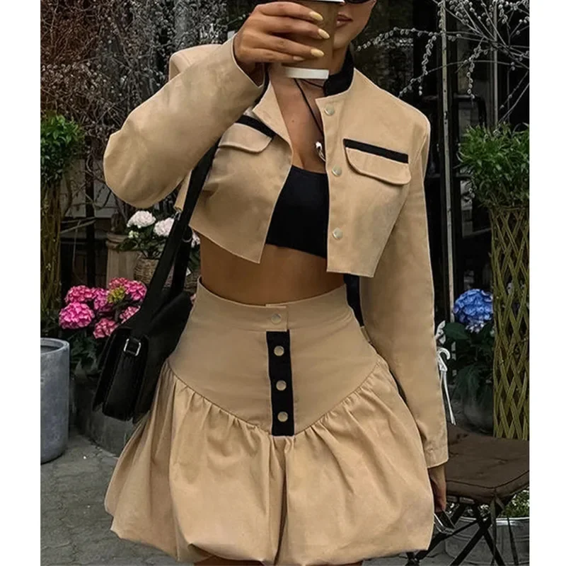 Fashion Streetwear Women Set Long Sleeve Single Breasted Crop Top Jacket Mini Skirt Slim Suit 2024 Autumn Patchwork Lady Outfits
Fashion Streetwear Women Set Long Sleeve Single Breasted Crop Top Jacket Mini Skirt Slim Suit 2024 Autumn Patchwork Lady Outfits