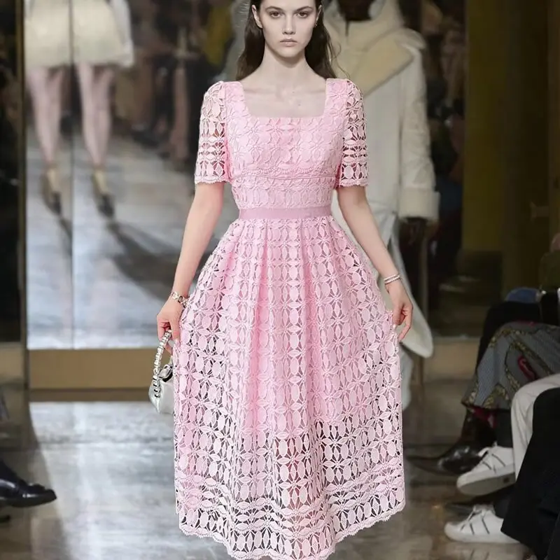Luxury Lace Embroidery Women Dress Short Sleeve Square Collar A-Line Dresses 40209
Luxury Lace Embroidery Women Dress Short Sleeve Square Collar A-Line Dresses 40209