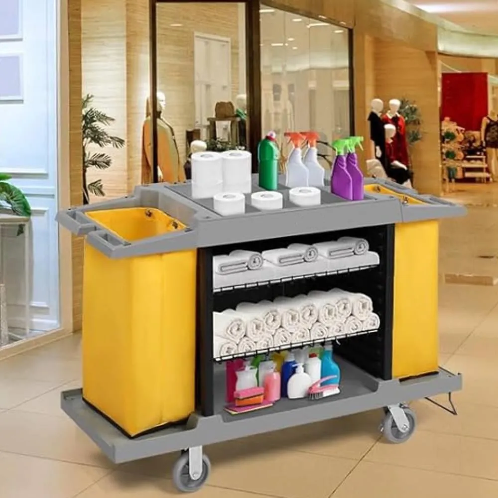 Тележка для уборки и обслуживания номеров в отеле, 39 дюймов (В) x 58 дюймов (Ш) x 21 дюйм (Г) с мешком для сбора мусора
Тележка для уборки и обслуживания номеров в отеле, 39 дюймов (В) x 58 дюймов (Ш) x 21 дюйм (Г) с мешком для сбора мусора