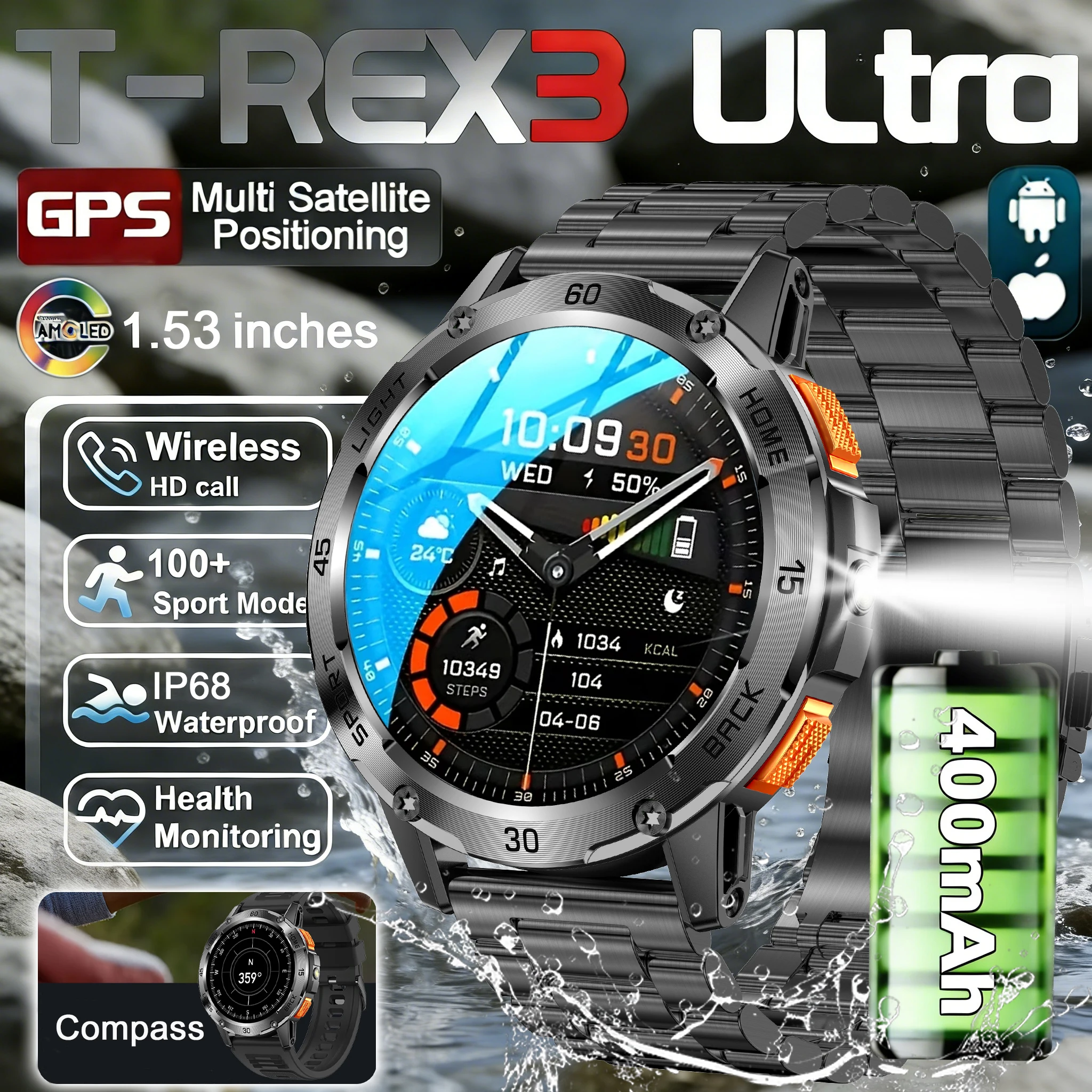 Новые смарт-часы 2026 года Military T-Rex 3 Ultra с аккумулятором 400 мАч, водонепроницаемые IP68, с фонариком, пульсометром и спортивным трекером для мужчин
Новые смарт-часы 2026 года Military T-Rex 3 Ultra с аккумулятором 400 мАч, водонепроницаемые IP68, с фонариком, пульсометром и спортивным трекером для мужчин