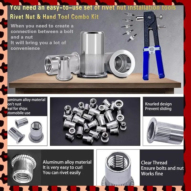 A72P Pressure Rivet Nut Tool Kit, 430Pcs Metric Rivet Nut Combination (M8/M6/M5//M3), Suitable For Furniture, Decoration
A72P Pressure Rivet Nut Tool Kit, 430Pcs Metric Rivet Nut Combination (M8/M6/M5//M3), Suitable For Furniture, Decoration