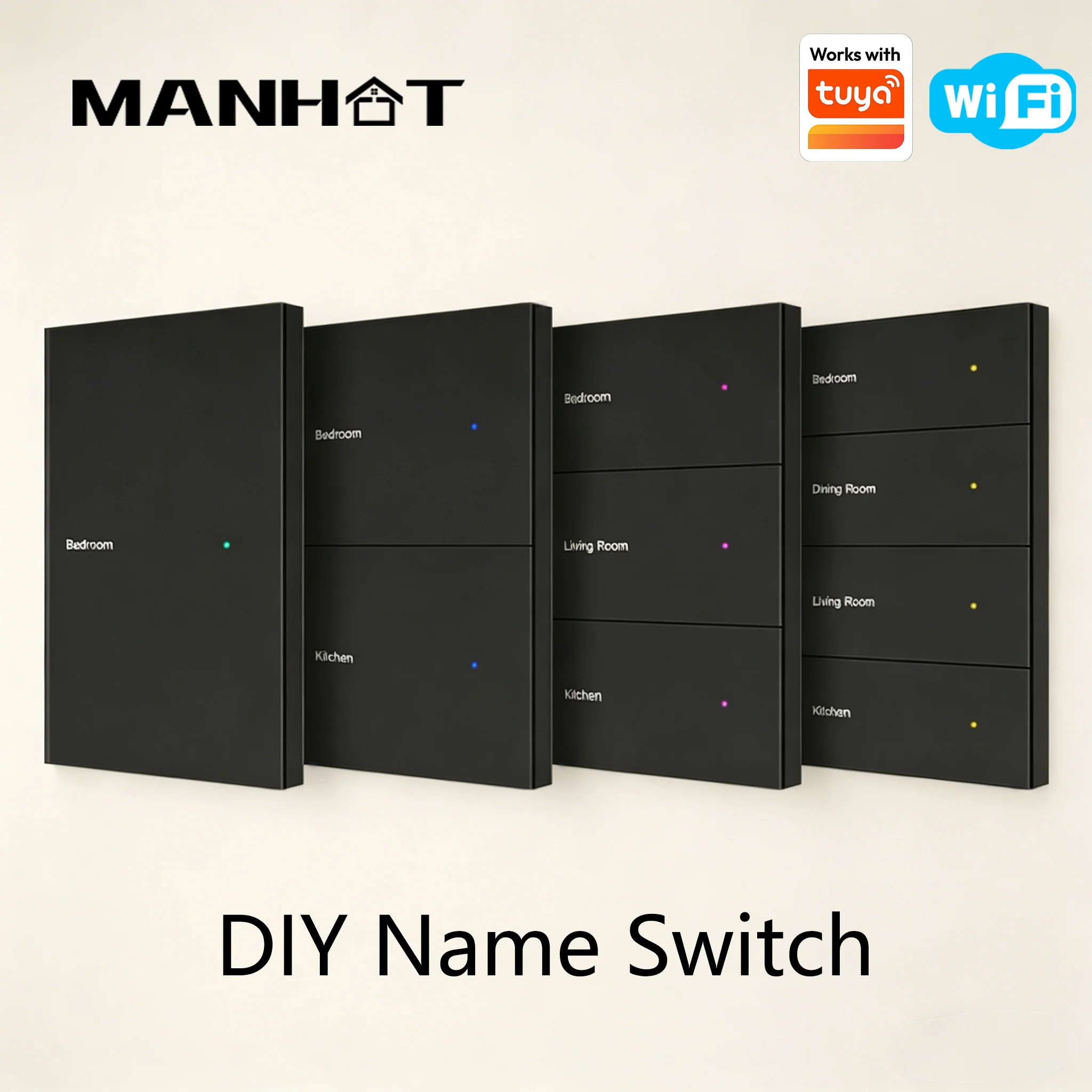 Manhot DIY Name Switch WIFI Smart Display Screen Light Switch 1 2 3 4 6 8 Gang Works with Tuya Alexa Google Home Voice Control
Manhot DIY Name Switch WIFI Smart Display Screen Light Switch 1 2 3 4 6 8 Gang Works with Tuya Alexa Google Home Voice Control