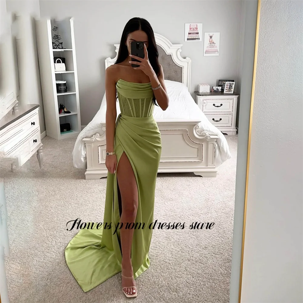 Flowers Prom Dress Formal Party Dress Side Slit Elegant Cocktail Dresses Strapless Evening Dress Satin Prom Customized
Flowers Prom Dress Formal Party Dress Side Slit Elegant Cocktail Dresses Strapless Evening Dress Satin Prom Customized