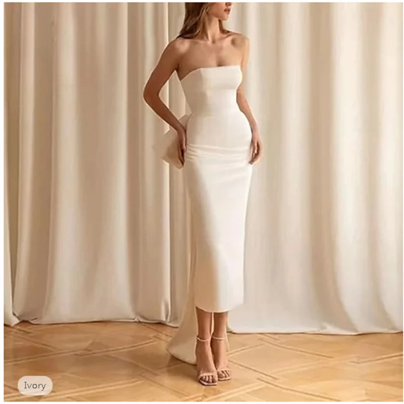Engagement Little Graduation White Dresses Wedding Dresses Sheath / Column Sweetheart Sleeveless Tea Length Satin Bridal Gowns
Engagement Little Graduation White Dresses Wedding Dresses Sheath / Column Sweetheart Sleeveless Tea Length Satin Bridal Gowns
