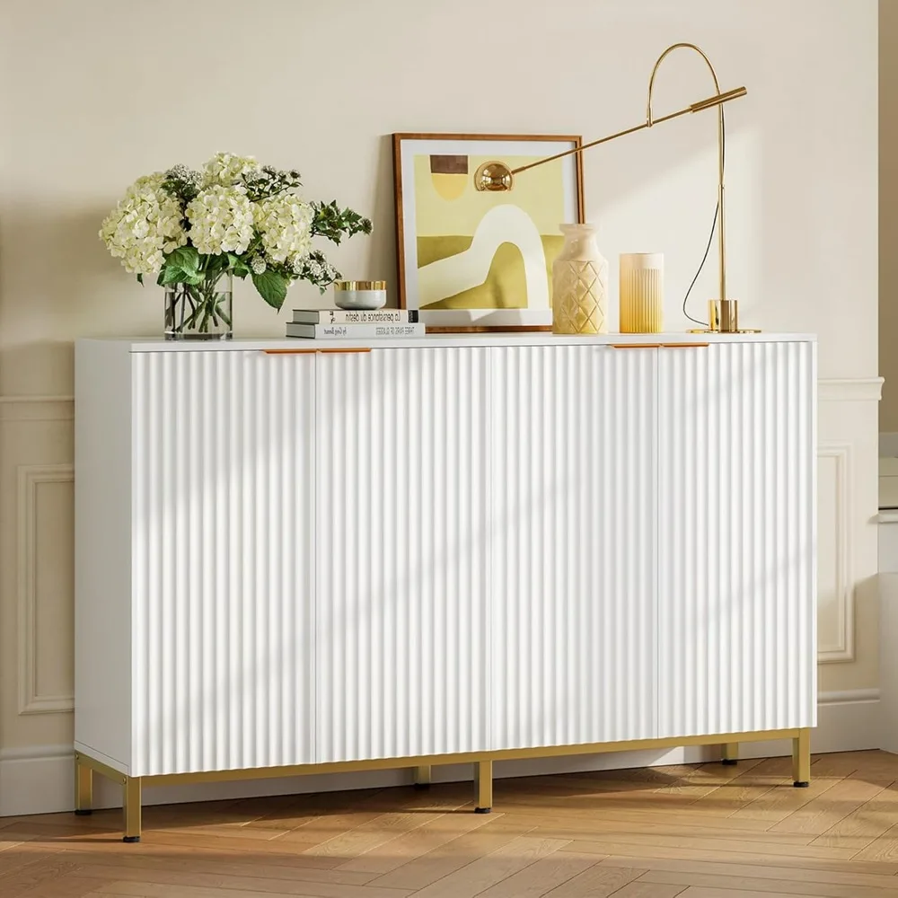 55 Inch Fluted Buffet Sideboard Cabinet with Power Outlet, Storage Cabinet with 4 Doors & Adjustable Shelves for Kitchen, Livin
55 Inch Fluted Buffet Sideboard Cabinet with Power Outlet, Storage Cabinet with 4 Doors & Adjustable Shelves for Kitchen, Livin