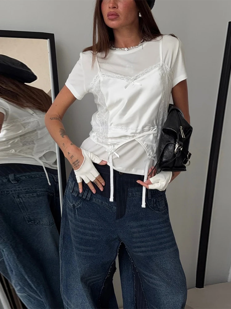2026 Spring Casual Fashion Women's T-Shirt Splicing Two-piece T-Shirt Laminated Suspender Drawstring Waist Short Sleeve
2026 Spring Casual Fashion Women's T-Shirt Splicing Two-piece T-Shirt Laminated Suspender Drawstring Waist Short Sleeve
