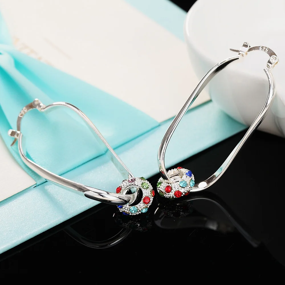 New 925 Sterling Silver Jewelry 45MM Colorful Beads Earrings Women Fashion Charm Gift Accessories Wedding
New 925 Sterling Silver Jewelry 45MM Colorful Beads Earrings Women Fashion Charm Gift Accessories Wedding