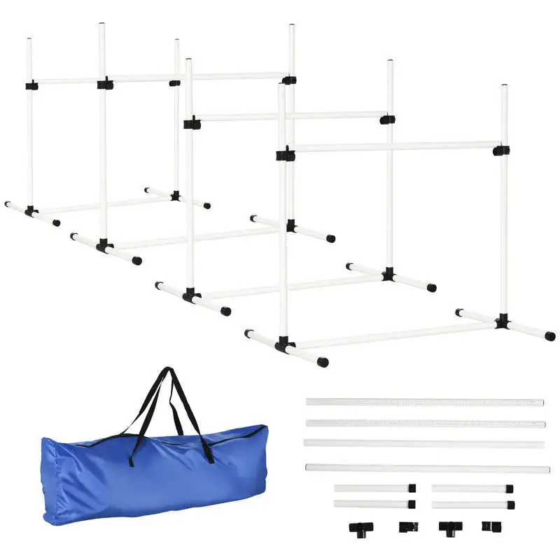 PawHut 4 Piece Dog Agility Training Equipment for Dog Agility Course with Adjustable Height Jump Bars, Included Carry Bag, & Displacing Top Bar, White
PawHut 4 Piece Dog Agility Training Equipment for Dog Agility Course with Adjustable Height Jump Bars, Included Carry Bag, & Displacing Top Bar, White