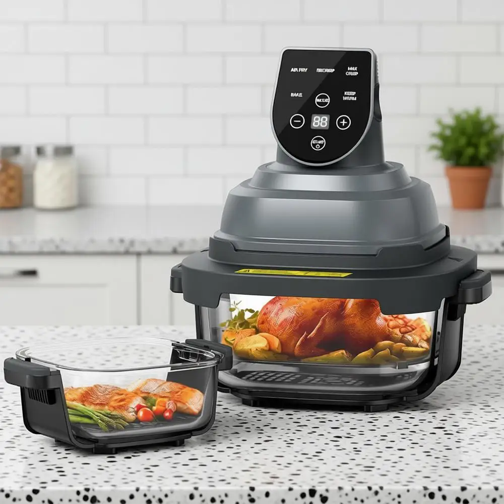 5-in-1 Portable Glass Air Fryer, 4QT & 6-Cup Glass Containers with Lids, Silicone Mat, 1500W Small Air Fryer, 90% Less Oil, Dish
5-in-1 Portable Glass Air Fryer, 4QT & 6-Cup Glass Containers with Lids, Silicone Mat, 1500W Small Air Fryer, 90% Less Oil, Dish