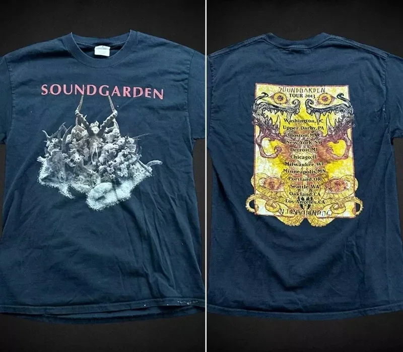 Футболка Soundgarden Tour 2013, 2-сторонняя черная футболка, классическая футболка, рубашка с короткими рукавами и графическим рисунком, унисекс, для мужчин, женщин, лето
Футболка Soundgarden Tour 2013, 2-сторонняя черная футболка, классическая футболка, рубашка с короткими рукавами и графическим рисунком, унисекс, для мужчин, женщин, лето