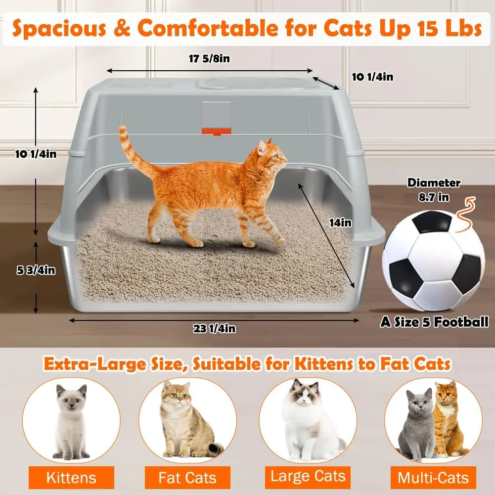 XL Stainless Steel Litter Box, Top Exit Design, Non Stick, No Smell, Easy Cleaning, Activated Charcoal Odor Control Design
XL Stainless Steel Litter Box, Top Exit Design, Non Stick, No Smell, Easy Cleaning, Activated Charcoal Odor Control Design