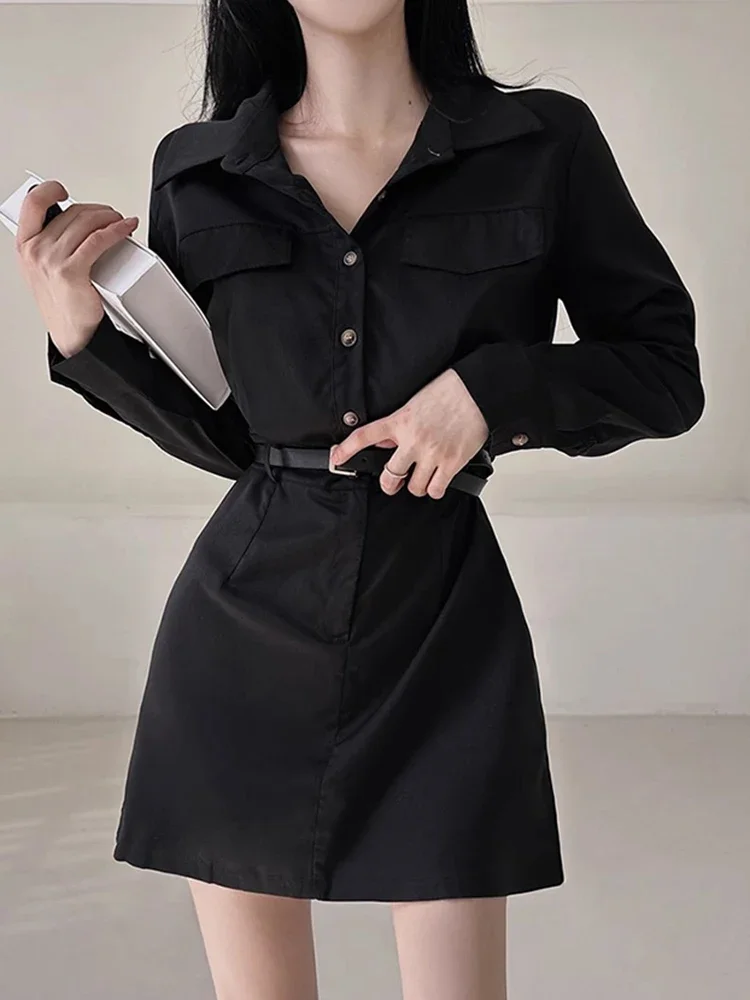 Chic Autumnal Vintage Turn-down Collar Button High-waisted Slimming Long-sleeve Workwear Dress Women with Belt
Chic Autumnal Vintage Turn-down Collar Button High-waisted Slimming Long-sleeve Workwear Dress Women with Belt