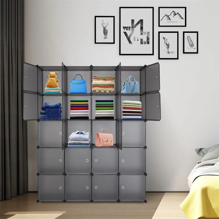 20 Cube Organizer Stackable Plastic Cube Storage Shelves Design Multifunctional Modular Closet Cabinet with Hanging Rod Gray 
20 Cube Organizer Stackable Plastic Cube Storage Shelves Design Multifunctional Modular Closet Cabinet with Hanging Rod Gray