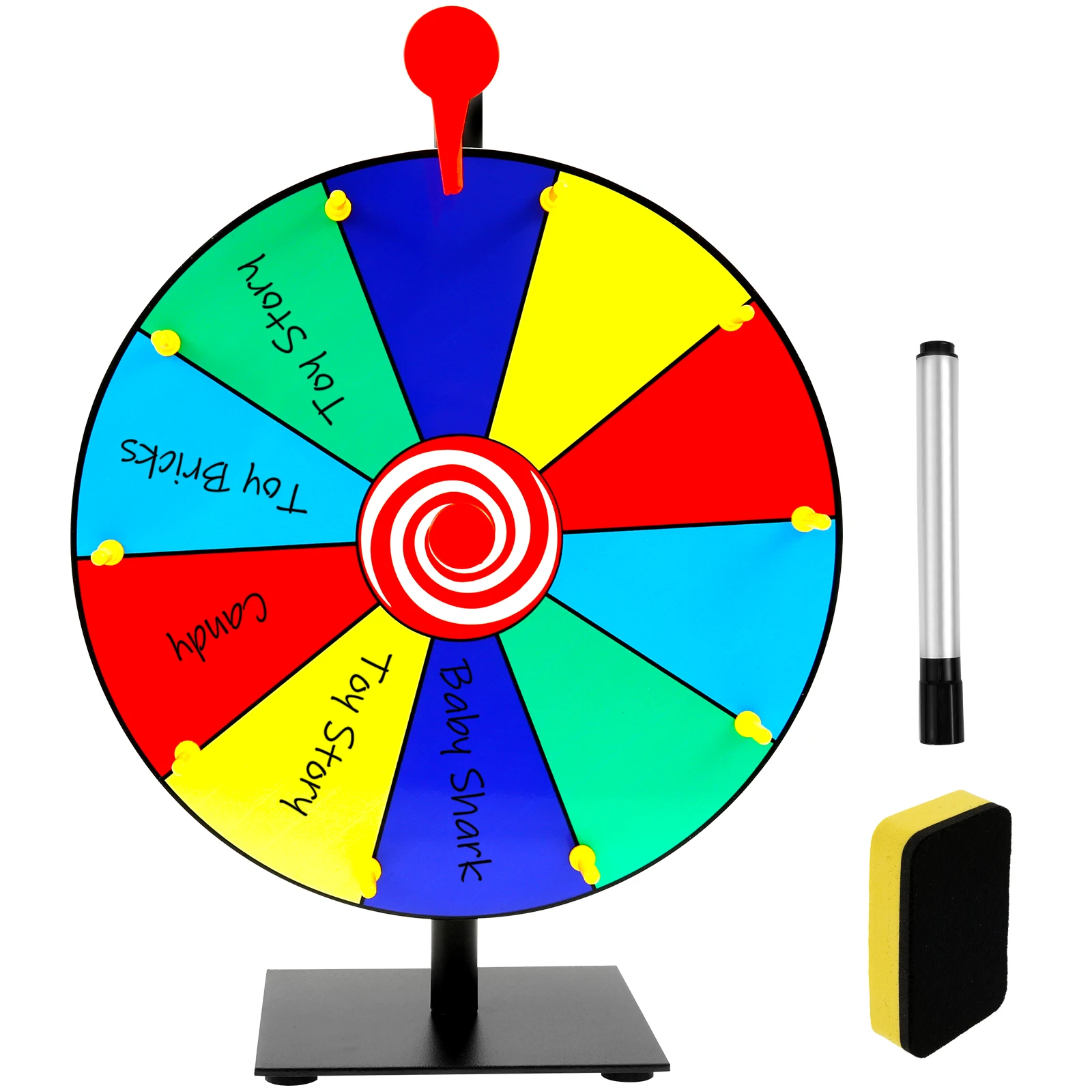 Party game prize wheel DIY interactive rotating wheel with board eraser and pen erasable desktop wheel rotator
Party game prize wheel DIY interactive rotating wheel with board eraser and pen erasable desktop wheel rotator