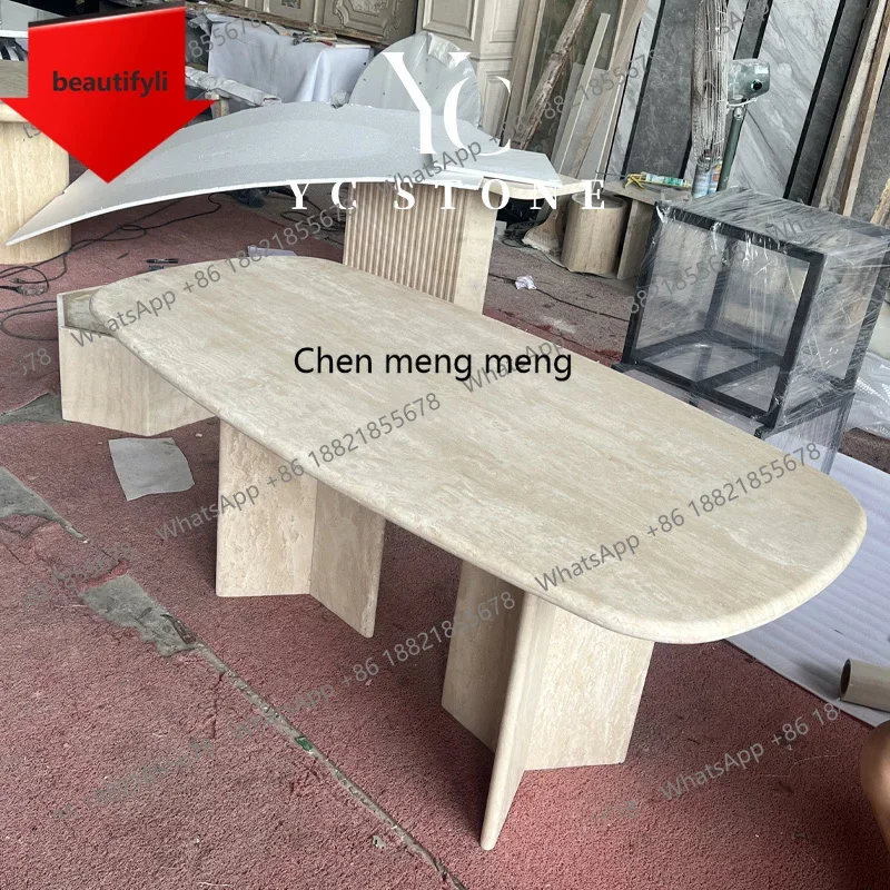 PP Cream wind natural travertine dining table light luxury high-end creative design marble dining table
PP Cream wind natural travertine dining table light luxury high-end creative design marble dining table