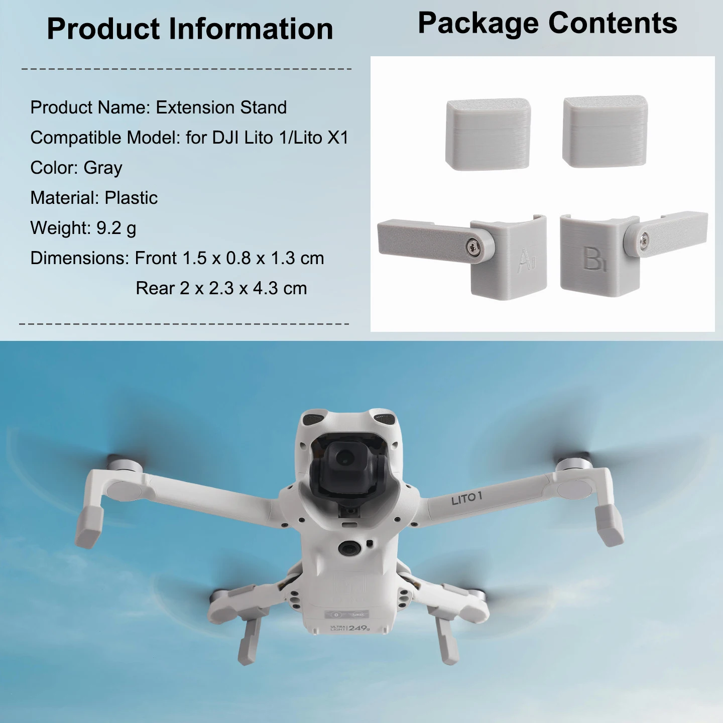 Landing Gear Extender for DJI LITO 1 LITO X1 Drone Foldable Lightweight 9 2g Skid Pad for Bottom Protection
Landing Gear Extender for DJI LITO 1 LITO X1 Drone Foldable Lightweight 9 2g Skid Pad for Bottom Protection