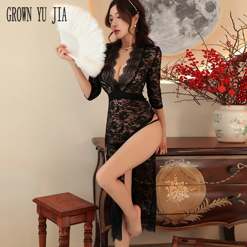 Erotic See-through Tulle Lingerie Gown Sexy Female Lace Pajamas Clothing Hot Babydolls Open Fork Nightwear
Erotic See-through Tulle Lingerie Gown Sexy Female Lace Pajamas Clothing Hot Babydolls Open Fork Nightwear