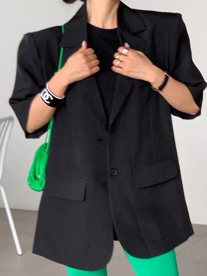 Black Loose Fit Short Sleeve Suit Jacket Women's Fashionable Korean Style Thin Design Sense Top Trendy Open Back Design
Black Loose Fit Short Sleeve Suit Jacket Women's Fashionable Korean Style Thin Design Sense Top Trendy Open Back Design