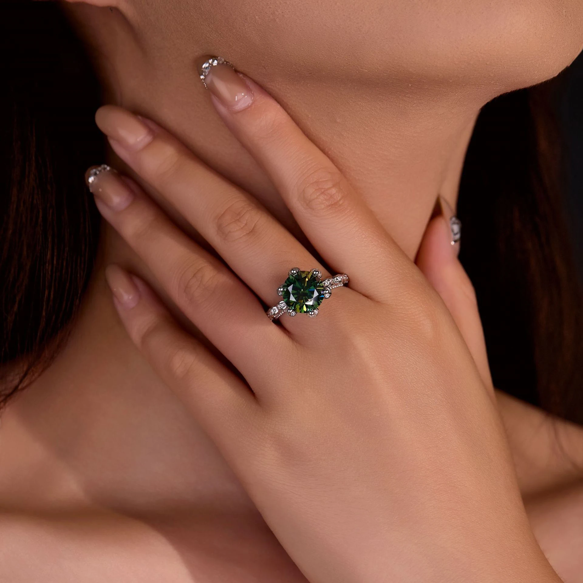 Green Moissanite Ring for Women, 925 Silver Six Prong Vintage Ring, D Color VVS1 Lab Diamond Engagement Wedding Promise Ring
Green Moissanite Ring for Women, 925 Silver Six Prong Vintage Ring, D Color VVS1 Lab Diamond Engagement Wedding Promise Ring