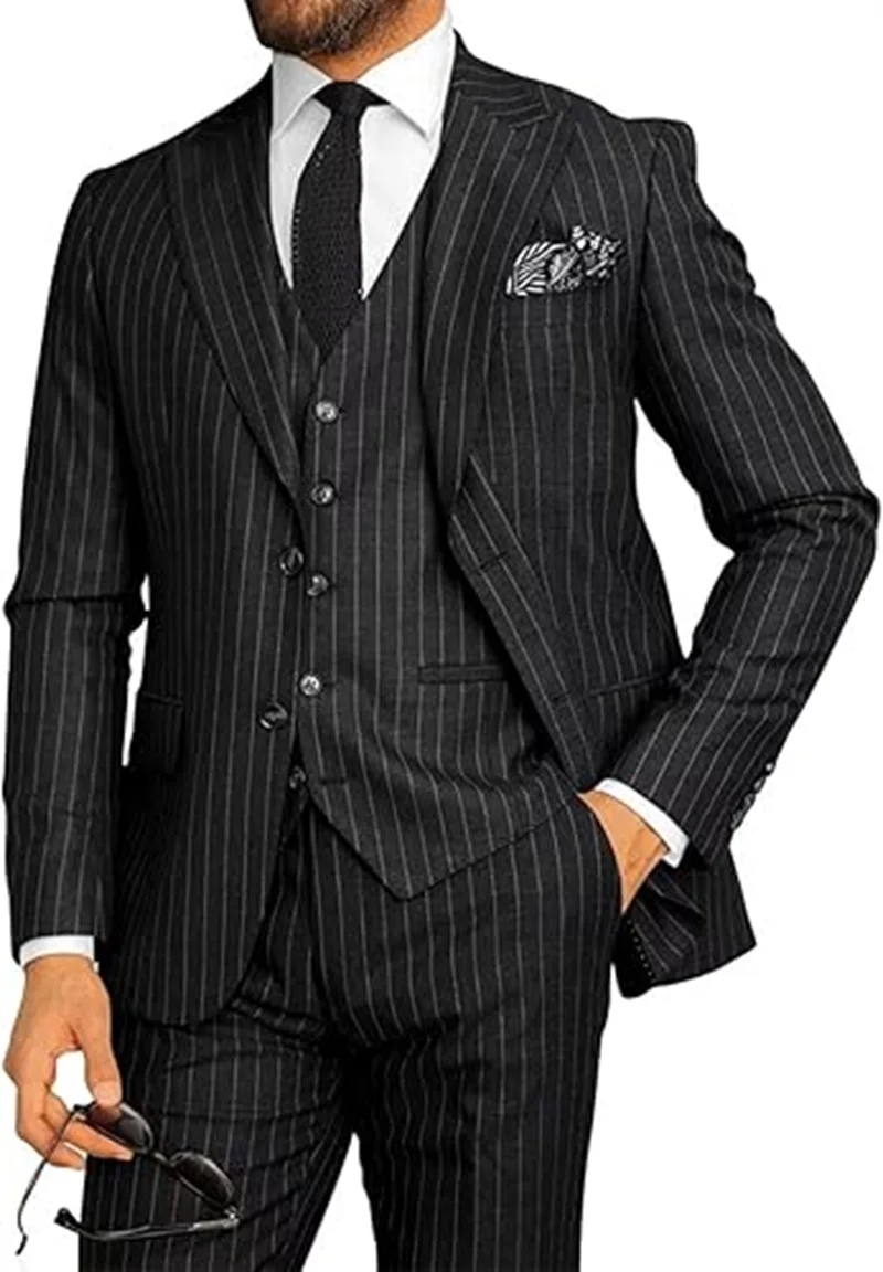 Men's Classic Formal Pinstripe Tuxedos Suits 3 Pieces Slim Fit Blazer Peak Lapel Two Button Groomsmen Wedding Dress Business
Men's Classic Formal Pinstripe Tuxedos Suits 3 Pieces Slim Fit Blazer Peak Lapel Two Button Groomsmen Wedding Dress Business