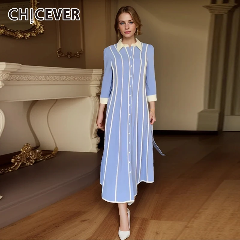 CHICEVER Striped Patchwork Lace Up Dress For Women Lapel Loong Sleeve High Waist Spliced Single Breasted Dresses Female Clothes
CHICEVER Striped Patchwork Lace Up Dress For Women Lapel Loong Sleeve High Waist Spliced Single Breasted Dresses Female Clothes