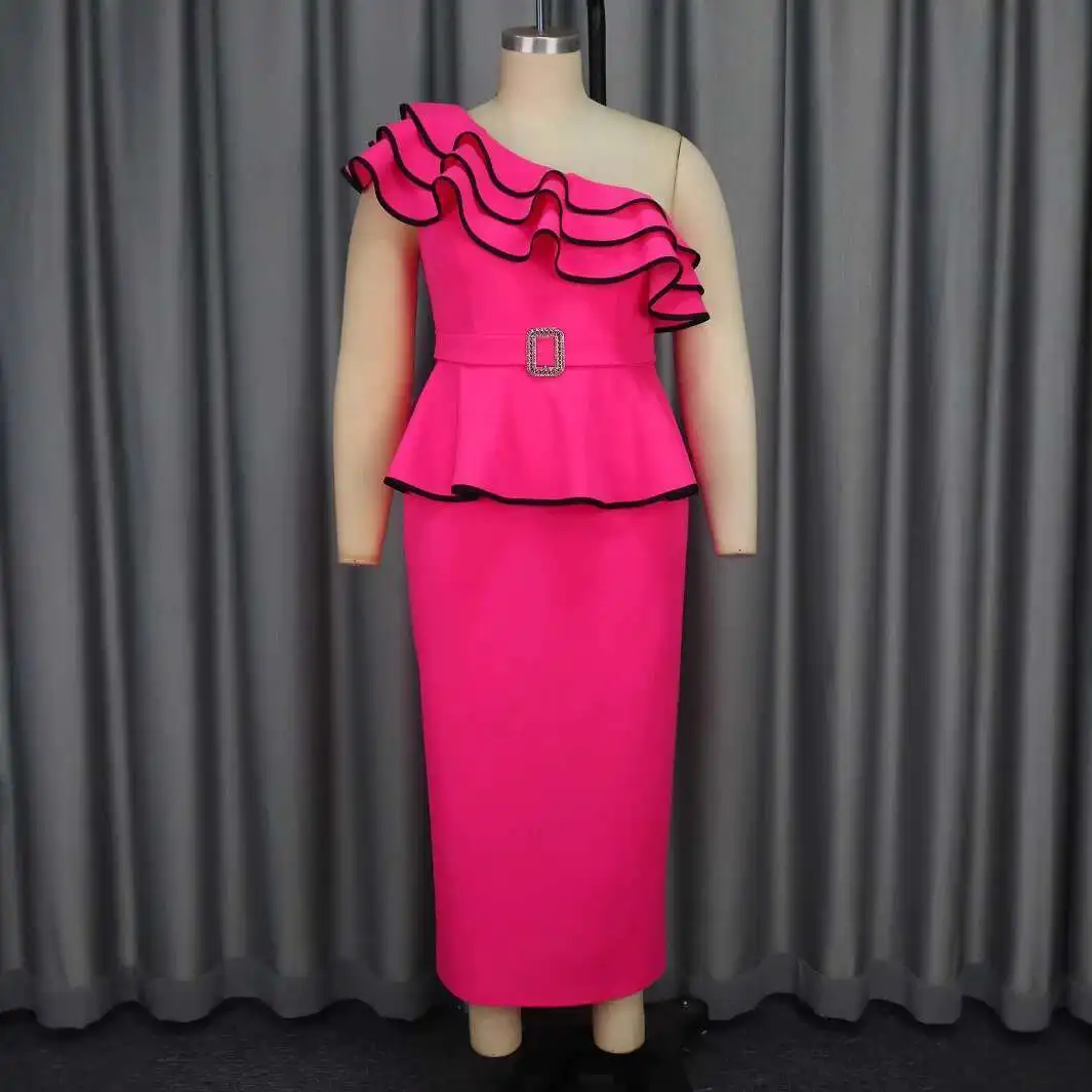 AM040834 fashionable new ruffled sleeveless dress party style contrasting color slanted neck high waisted dress
AM040834 fashionable new ruffled sleeveless dress party style contrasting color slanted neck high waisted dress