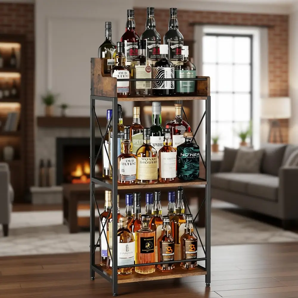 Brown Wooden Liquor Shelf with Coffee Syrup Holder, 3-Tier Countertop Wine Rack for Mini Bar and Whiskey Spirits Display
Brown Wooden Liquor Shelf with Coffee Syrup Holder, 3-Tier Countertop Wine Rack for Mini Bar and Whiskey Spirits Display