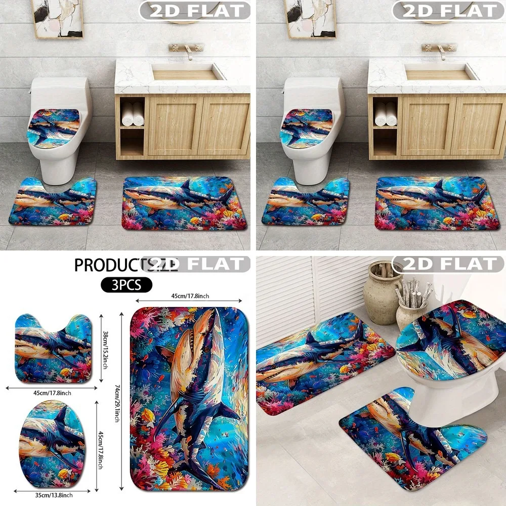2D Flat 3pcs Shark Ocean Coral Fish Bathroom Rug Set, Non-Slip Washable Underwater Scene Bath Mats for Bathroom Kitchen
2D Flat 3pcs Shark Ocean Coral Fish Bathroom Rug Set, Non-Slip Washable Underwater Scene Bath Mats for Bathroom Kitchen