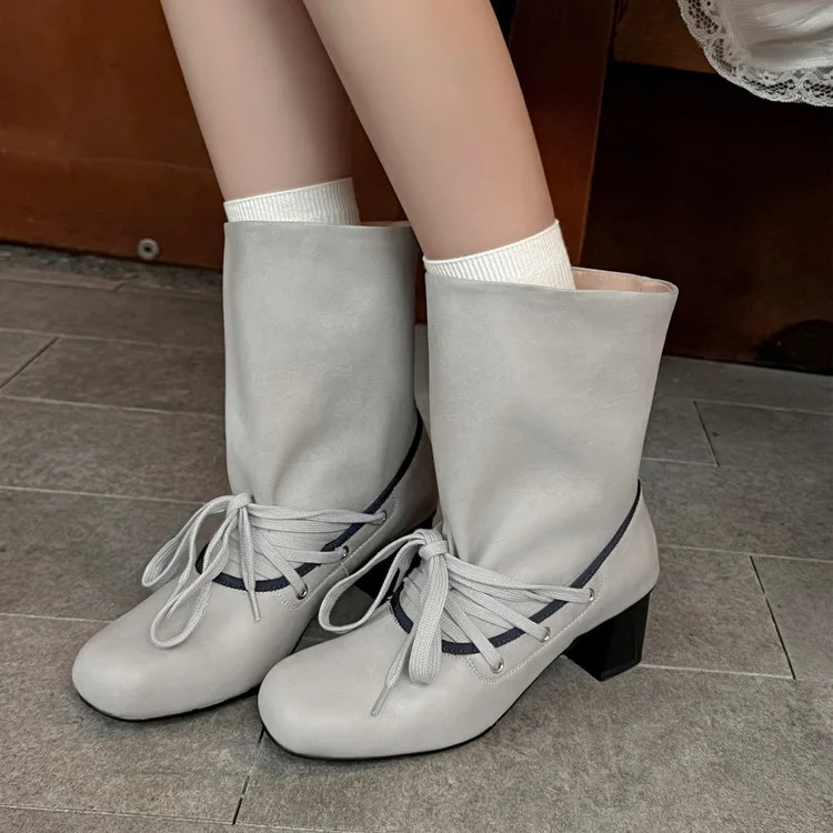 Grey Leather Short Boots 2 Wearing Way Autumn Knight Botas Lace Up Black 6cm Chunky High Heels Winter Botines Femininos Sapatos
Grey Leather Short Boots 2 Wearing Way Autumn Knight Botas Lace Up Black 6cm Chunky High Heels Winter Botines Femininos Sapatos