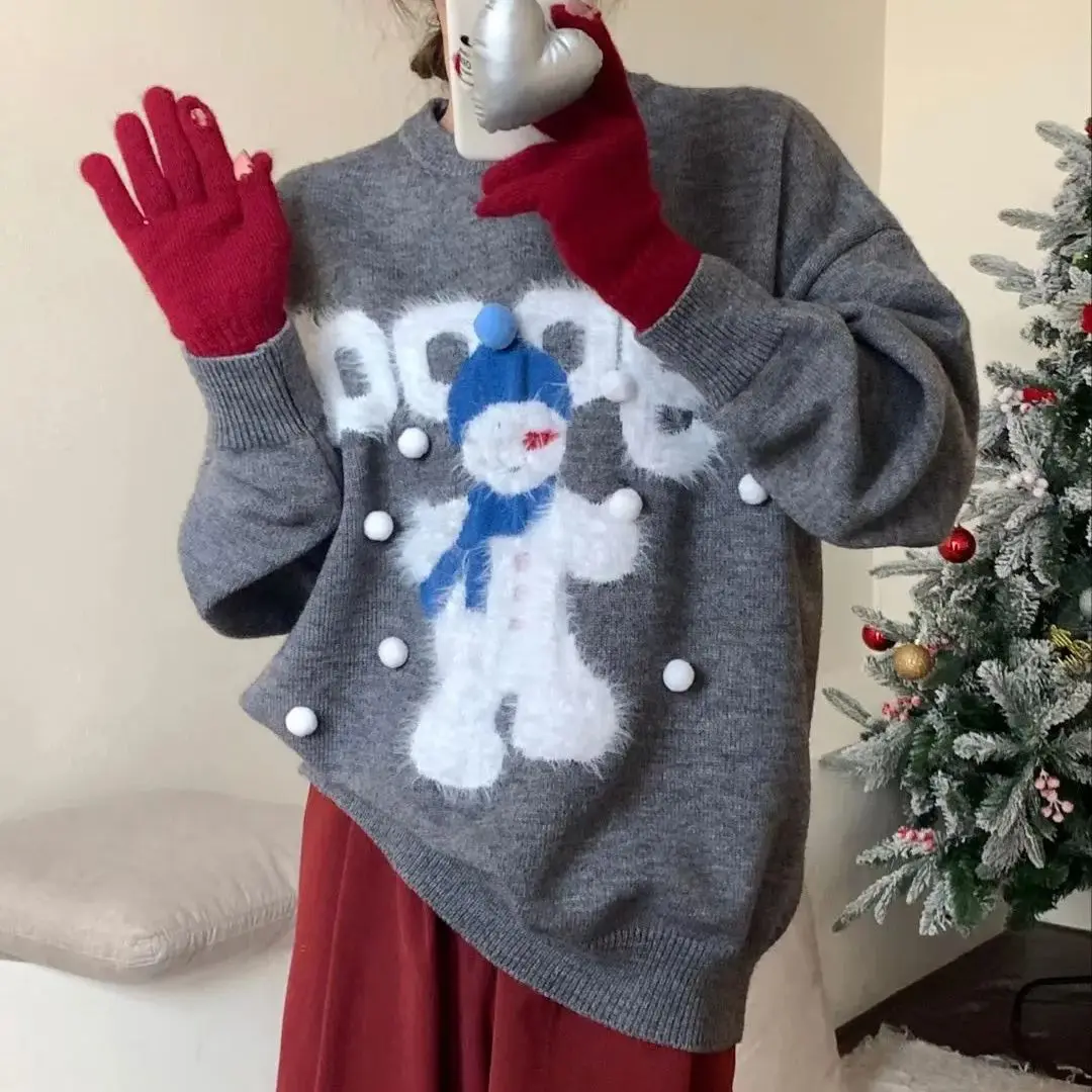 Hsa Autumn and Winter New Pullover Sweater for Women Snow man Jumpers Korean Lazy Loose Round Neck Warm Kawaii Y2K Clothes
Hsa Autumn and Winter New Pullover Sweater for Women Snow man Jumpers Korean Lazy Loose Round Neck Warm Kawaii Y2K Clothes