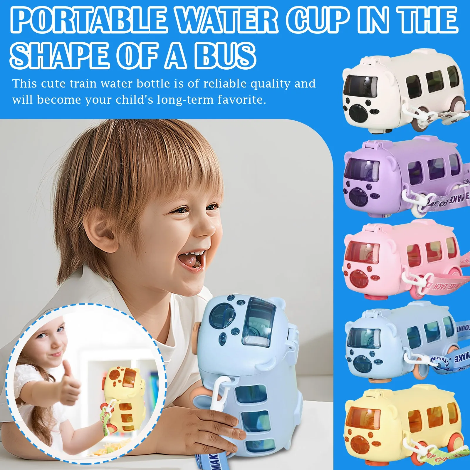 Novelty Portable Water Cup In Bus Shape With Strap For Kids Plastic Large Capacity Leak-Proof Straw Cup Gift for Childern
Novelty Portable Water Cup In Bus Shape With Strap For Kids Plastic Large Capacity Leak-Proof Straw Cup Gift for Childern