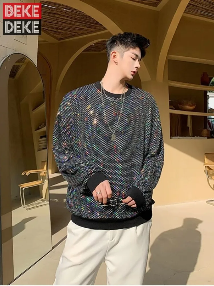 High Street Mens Spring New Shiny Sequined T-Shirt O Neck Long Sleeve Casual Tees Tops Fashion Party T-Shirts Loose Fit Pullover
High Street Mens Spring New Shiny Sequined T-Shirt O Neck Long Sleeve Casual Tees Tops Fashion Party T-Shirts Loose Fit Pullover