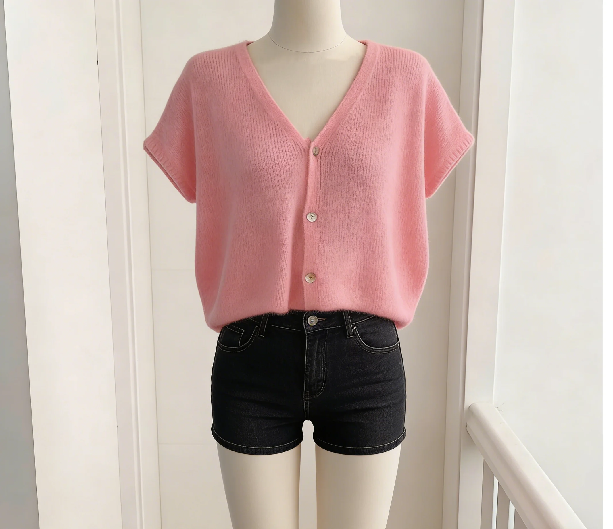Casual Versatile Summer Knit Cardigan Sakura Pink V-Neck Short Sleeve Soft Cropped Top
Casual Versatile Summer Knit Cardigan Sakura Pink V-Neck Short Sleeve Soft Cropped Top