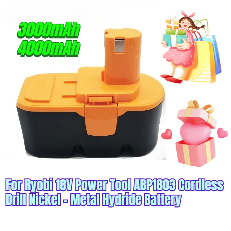 3000mAh/4000mAh for Ryobi 18V Power Tool ABP1803 Cordless Drill Nickel - Metal Hydride Battery
3000mAh/4000mAh for Ryobi 18V Power Tool ABP1803 Cordless Drill Nickel - Metal Hydride Battery