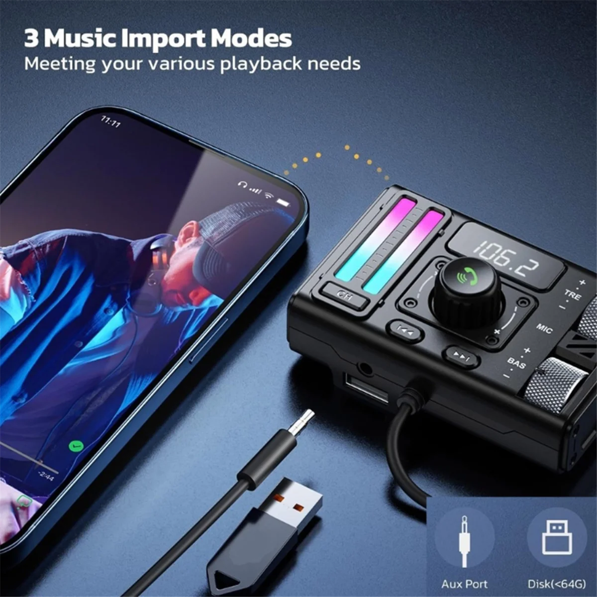 Sust-aBluetooth-Compatible FM Transmitter for Car PD20W QC3.0 USB Charging Car Adapter MP3 Music
Sust-aBluetooth-Compatible FM Transmitter for Car PD20W QC3.0 USB Charging Car Adapter MP3 Music